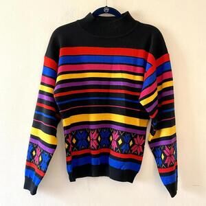 VINTAGE OBERMEYER black colorful stripe 70s ski sweater